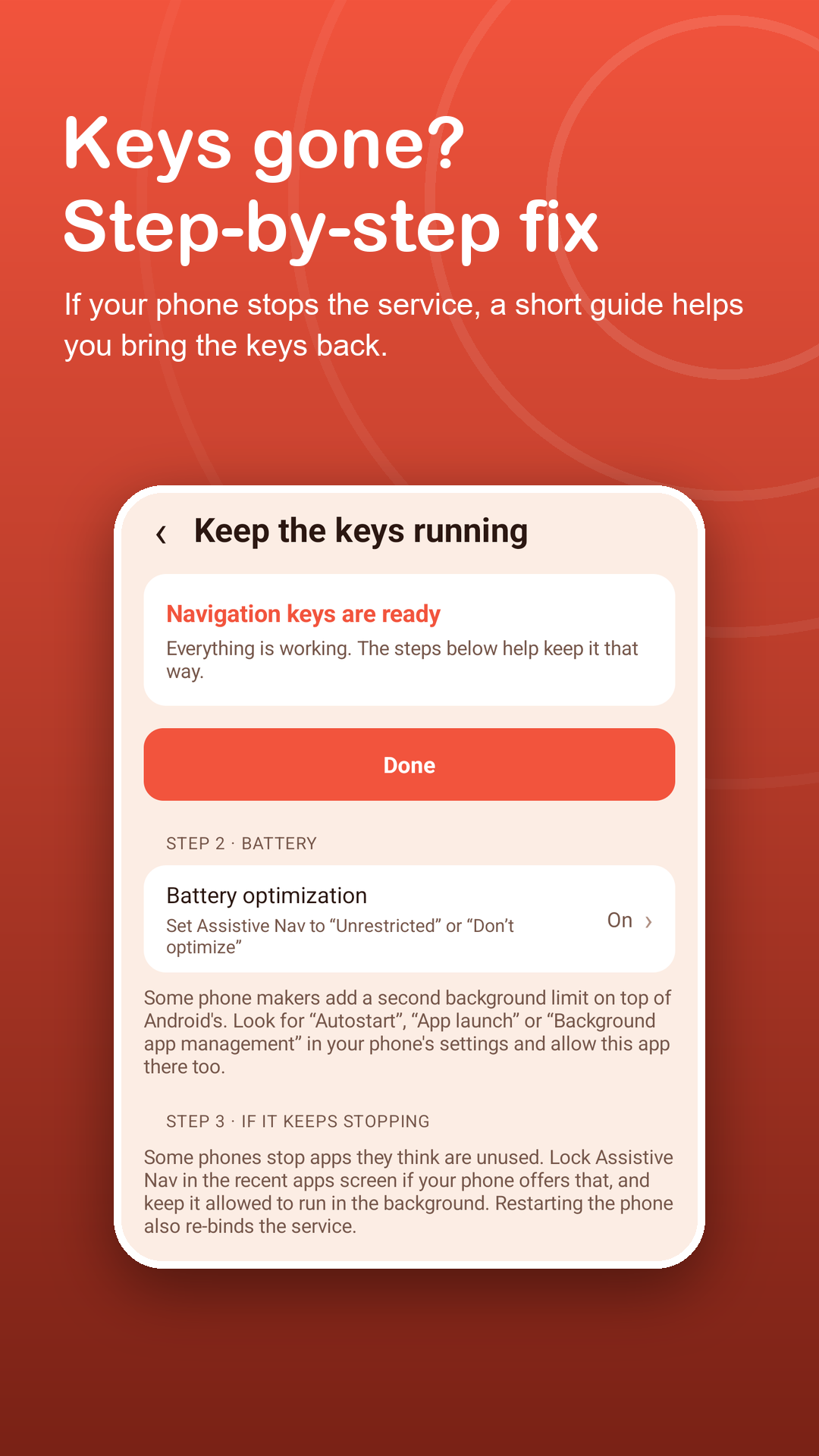 Guide to keep the navigation keys running